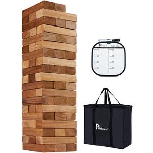 Giant Tumble Tower [Stack up to 5FT], Retro Pine Wooden Tumble Timber Indoor Game for Teenagers & Adults - Classic Stacking Block Party Game with 1 Dice | Scoreboard | Carry Bag