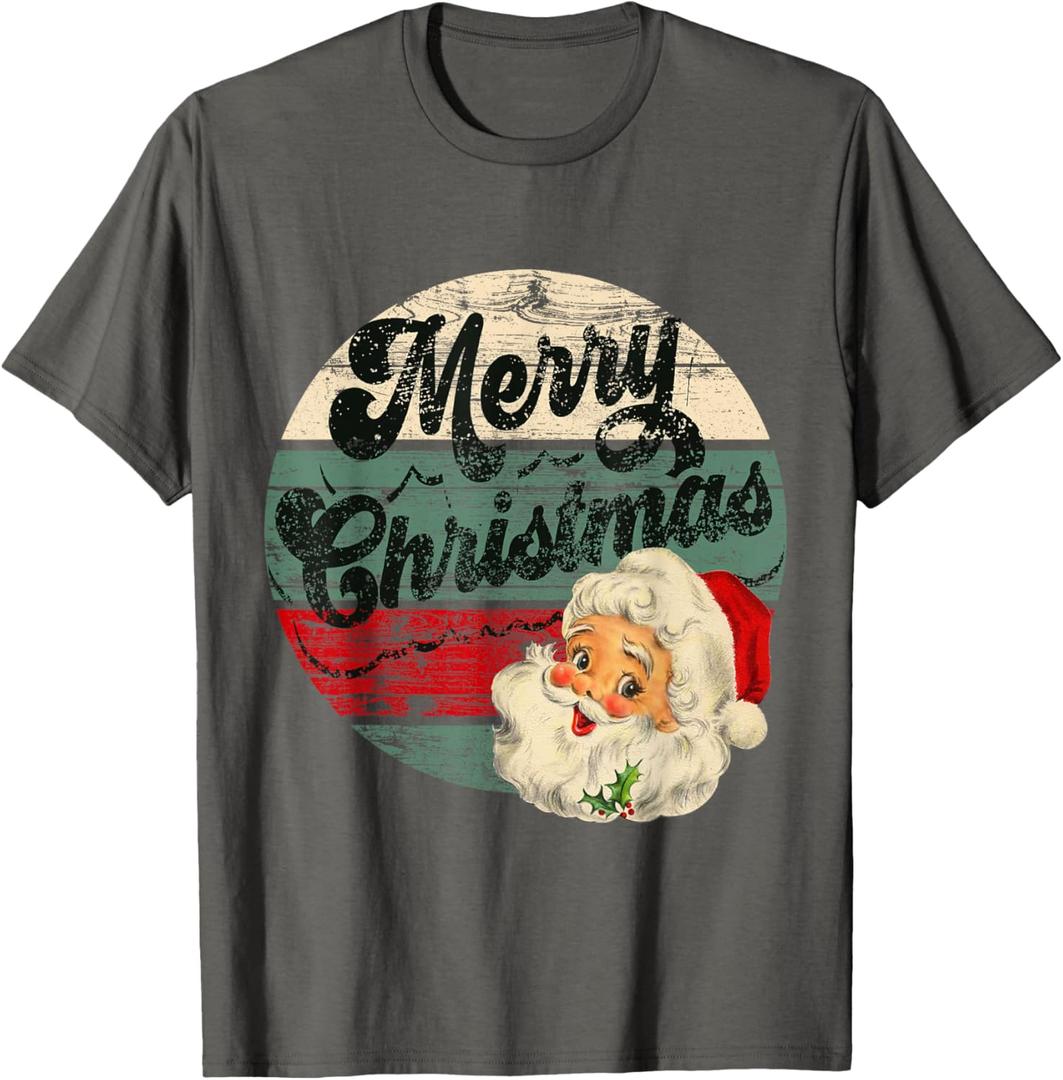 Vintage Santa Claus Merry Christmas Face Old Fashioned T-Shirt  XL