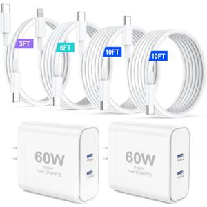 iPhone 17 Charger,45W Fast Charging Dual Port USB C Charger Block with 3/6/10/10FT Type C Charging Cable-PD Quick Adapter 3.0 for iPhone 17e/17/17 Pro/17 Pro Max/Air/16/15 Pro Max/Plus,iPad (White)