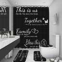 juwute 4Pcs Family Shower Curtain Sets with Non-Slip Rugs, Toilet Lid Cover and Bath Mat, Black Home Bathroom Decor Set Accessories Waterproof Shower Curtains with 12 Hooks, 72 x 72 Inch