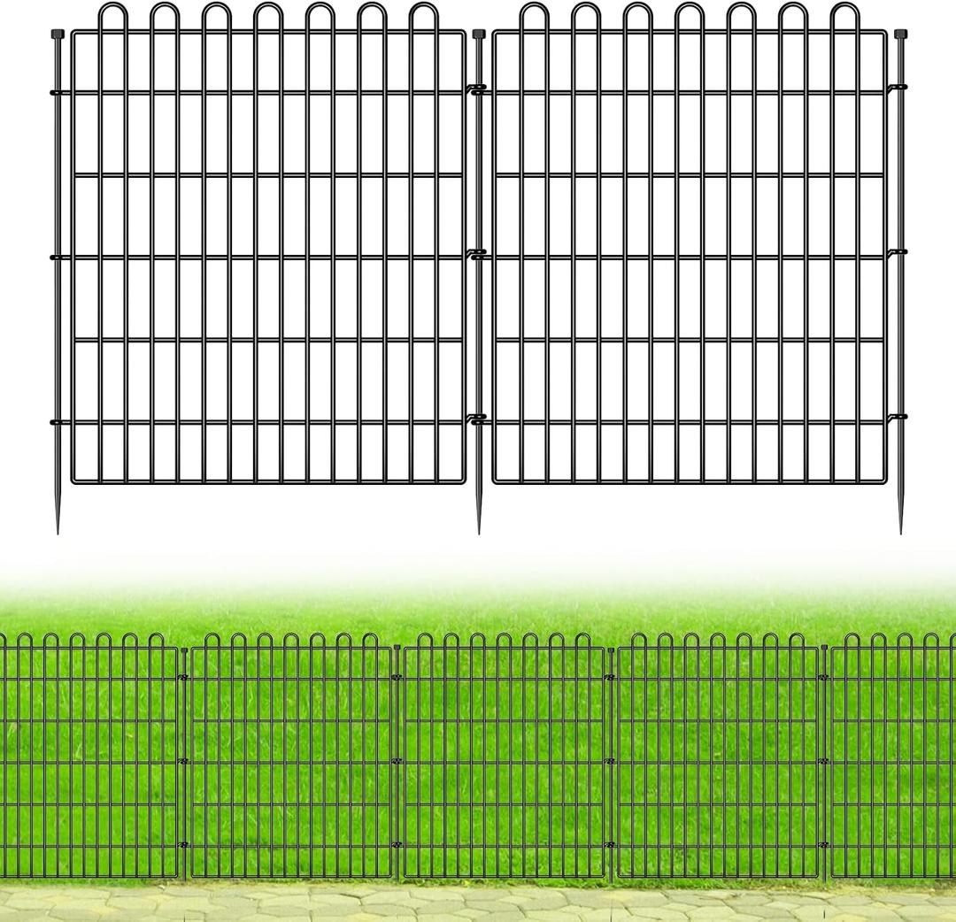 10 Panels No Dig Decorative Garden Fence for Yard, 32 in(H) X 23.6 ft(L) Animal Barrier Fencing for Outdoor Dog, Metal Portable Garden Fences for Borders, Pets, Landscape, Temporary Fence