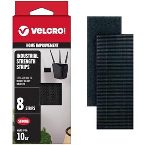 VELCRO Brand Heavy Duty Fasteners | 4x2 Inch Strips with Adhesive 8 Sets | Holds 10 lbs | Black Industrial Strength Stick On Tape | Indoor or Outdoor Use (VEL-30703-USA), 8 Count (Pack of 1)