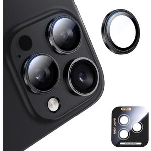MAGIC JOHN for iPhone 16 Pro Max/16 Pro Camera Lens Protector [Alignment Kit&1:1 Invisible Perfect Fit] 9H Aerospace Tempered Glass Anti-Scratch Durable, Individual Cover Ring, Case Friendly, Set of 2,Black