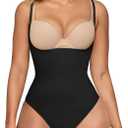 SHAPERX Women's Open Bust Tummy Control Shapewear Thong Body Shaper Seamless High Waisted Bodysuit, SZ5315-Black-L/ XL
