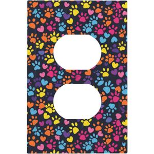 Colorful Dog Cat Paw Print 1 Gang Single Duplex Receptacle Outlet Cover Jumbo Size Electrical Wall Plate Electric Decorator Light Switch Face Socket Plate Cover