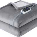 Sealy Electric Throw Blanket, Flannel & Sherpa Heated Throw with 6 Heating Levels & 2-10 Hours Auto Shut Off, Fast Heating & Machine Washable, 50x60 Inch, Light Grey