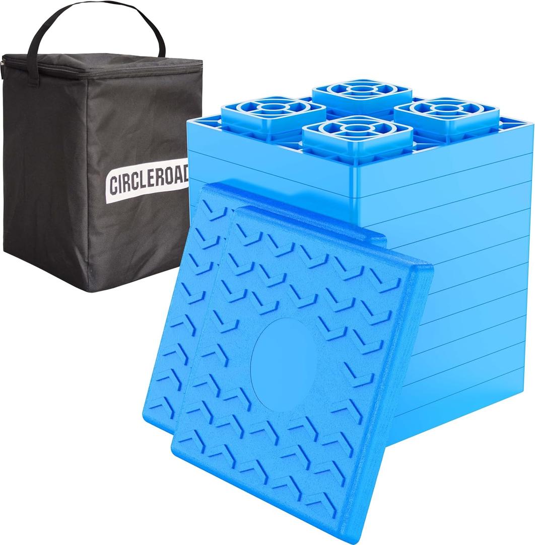 CircleRoad Heavy Duty RV Leveling Blocks 12 Pack, Interlocking Design Camper Leveling Blocks with Packing Bag, Ideal for Leveling Single and Dual Wheels (Blue)