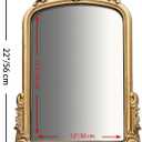 Vintage Arched Wall Mirror, Baroque Carved Frame, 22 x 15.8 Inch | Distressed antique gold finish, classic European style, handcrafted carved detailing, suitable for bathroom vanity, bedroom