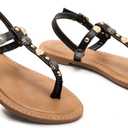 Eozlink Flat Sandals for Women 2025 T-Strap Bohemian Sandals Dressy Casual Summer Beach Sandals Open Toe Comfort Walking Shoes 6
