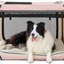 Lesure Soft Collapsible Dog Crate - 36 Inch Portable Travel Crate for Large Dogs Indoor & Outdoor, 4-Door Foldable Pet Kennel with Mesh Windows, Beige