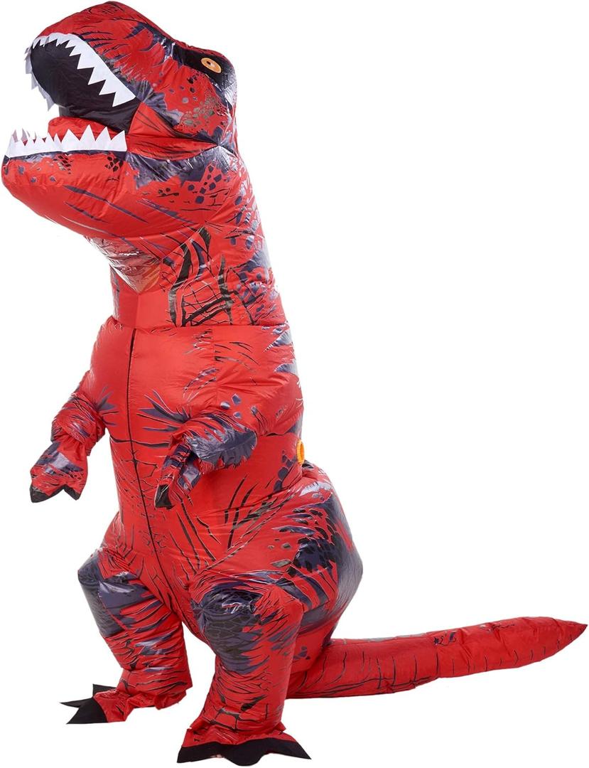 ATDAWN Inflatable Dinosaur Costume, Giant T-Rex Red Inflatable Halloween Cosplay Costume for Adults, Blow Up Costume