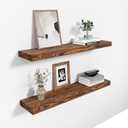 24'' Pine Wood Floating Shelves for Wall- Set of 2 - Rustic Wall Mounted Wooden Shelf for Stylish Home Dcor (Light Walnut, 24x6.5x1.25), 2pcs