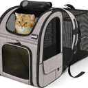 Pecute Cat Backpack Carrier Expandable, Pet Backpack for Cats & Small Dogs Up to 11lbs, with 4-Side Breathable Mesh, Multi-Entry & Lockable Zippers for Travel, Hiking, Camping - Hands Free, Khaki