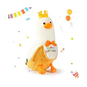 PEACH CAT Banana Duck Plush Pillow with Birthday Party Crown Banana Duck Stuffed Animal for Birthday Gift for Kids Yellow 12"