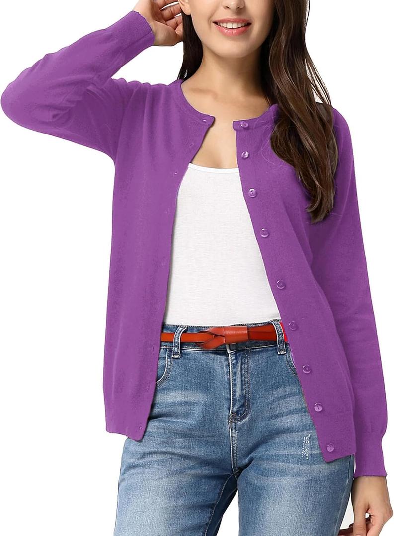 GRACE KARIN Purple Cardigan Sweaters for Women Lightweight Button Down Sweater Tops Dressy Casual Spring Clothes XL 