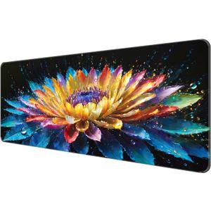 Dynippy Thin Extended Gaming Mouse Pad 31.5 * 11.8 * 0.08 inch with Stitched Edges Large, Long XXL Keyboard and Mouse pad Desk Mat for Gaming Office & Home - Flower 30
