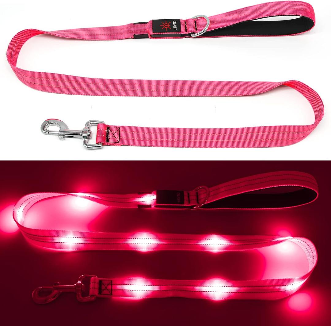 KOSKILL 4 Ft Led Dog Leash, Rechargeable Light Up Dog Leash Waterproof, Safety Glow in The Dark Dog Leash for Night Walking, Nylon Reflective Leashes with Padded Handle for Small Medium Large Pets (Pink)