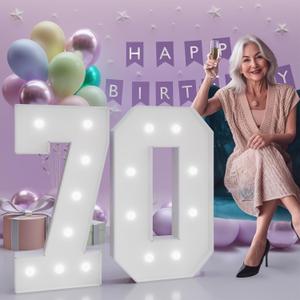 3FT Light Up Numbers 70, 70th Birthday Decorations for Women Men Her Him, Marquee Numbers 3 Feet Tall Light Up Sign for Birthday Party Anniversary Decorations
