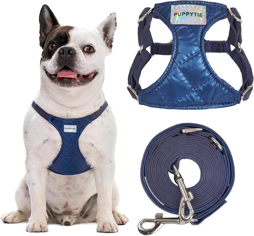 Puppytie No Pull Dog Harness with Multifunction Dog Leash,Soft Adjustable No Choke Escape Proof Pet Harness Vest for Medium Dogs,Glossy Sapphire Blue,M (M(16.5-31lb)