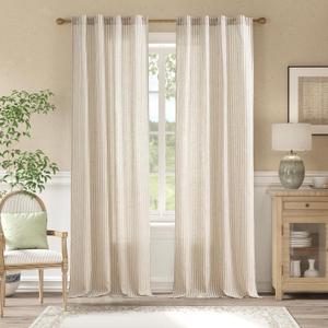 jinchan Linen Curtains Taupe Grey on Beige Striped Curtains for Living Room Bedroom Ticking Stripe Light Filtering Farmhouse Cottage Core Rustic Back Tab Window Treatment 2 Panels 96 inches Long
