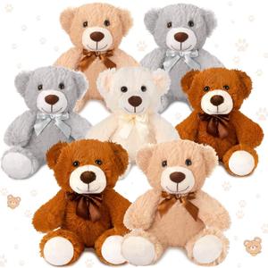 Zomiboo 7 Packs 14 Inch Plush Bear Stuffed Animals Plush Soft Cute Stuffed Dolls Birthday Party Decorations(White, Brown)