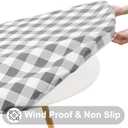 Smiry Round Picnic Tablecloth, Elastic Waterproof Fitted Vinyl Tablecloths for 57"-68" Tables, Flannel Backed Buffalo Plaid Table Cover for Dining, Camping, Outdoor, White and Grey