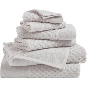 Great Bay Home Bath Towels - 100% Cotton 6 Piece Towel Set - Diamond Waffle Weave - Absorbent, Durable, Quick-Dry Towels for Bathroom (Light Grey)