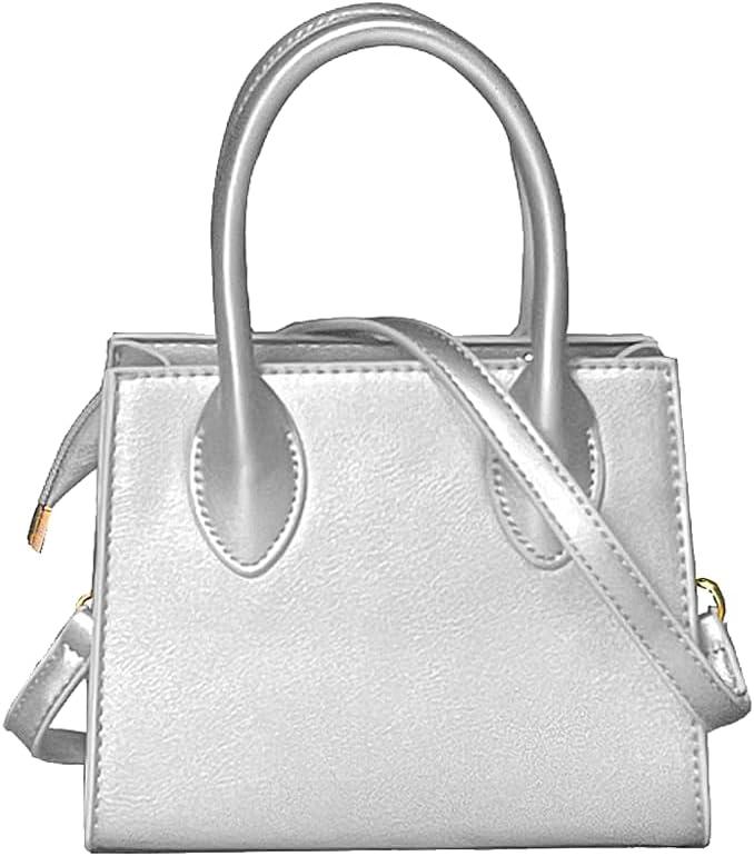 Small Crossbody Tote Bags for Women Faux Leather Cute Clutch Mini Purses and Handbags (Silver)