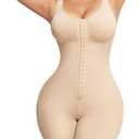 Nebility Fajas Colombianas Moldeadoras Shapewear for Women Tummy Control Postpartum Body Shaper Bodysuit with Zipper Crotch (Medium, Beige)