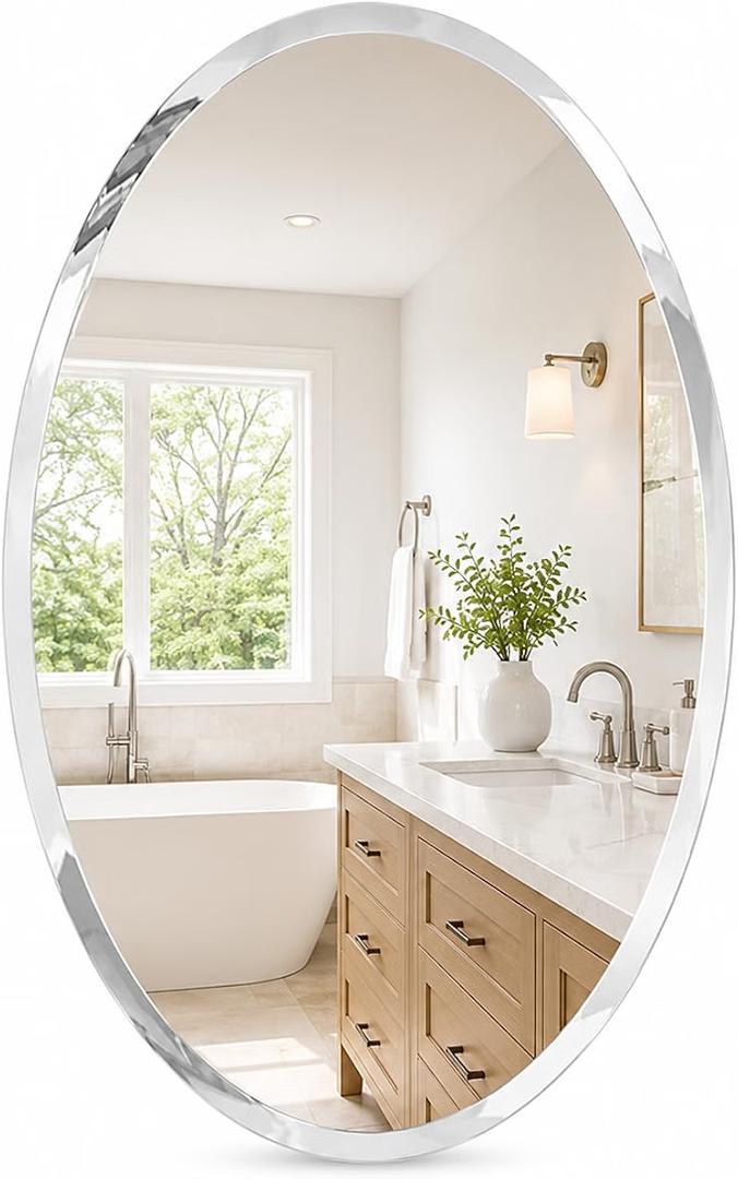 Bathroom Mirror for Over Sink, 20x28 Inch Oval Frameless Mirror