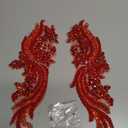 Handmade Rhinestones lace Applique handsewing Beads Trim Patches for Dress Clothing Accessories 35X12cm 1Pair/Bag (Red)