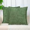 Pack of 2, Chenille Throw Pillow Covers 18x18 Inch Moss Green Decorative Pillowcase Boho Farmhouse Cushion Covers Soft Couch Cushion Case for Couch Sofa Bedroom Living Room