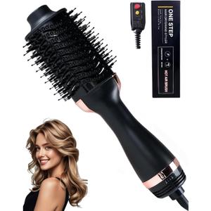 4-in-1 Hair Dryer Brush, Ionic Ceramic Titanium Hot Air Styler with ALCI Safety Plug, 3 Heat Settings for Frizz-Free Blowouts, Salon Volumizer and Straightener (Rose Gold)