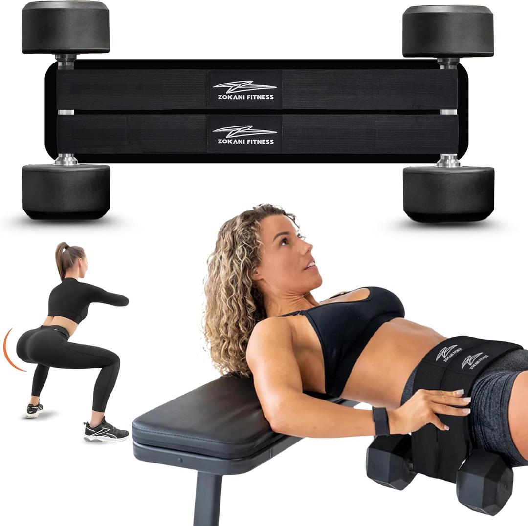 Hip Thrust Belt, Double Padded Glute Trainer with Non-Slip Design, Heavy Duty Weight Belt for Dumbbells, Kettlebells and Plates, Black