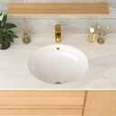 Undermount Bathroom Sink 19x16 Inch White Porcelain Ceramic Lavatory Vanity Sink with Overflow, Under Counter Bathroom Sink, Oval Undermount Vessel Sink for Bathroom