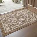 DEXI Front Door Mat Indoor Entryway, Inside Welcome Entrance Doormat Low Profile Thin, Small Non Slip Washable Entry Mats for House Floor Dirt Trapper, 20x32, Brown