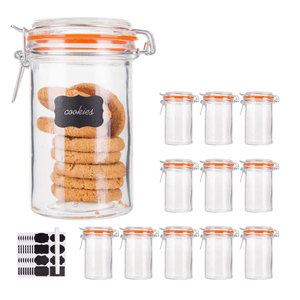Encheng Glass Jars With Airtight Lids, 16 oz Glass Jars With Leak Proof Rubber Gasket,Wide Mouth Mason Jars With Hinged Lids For Kitchen Canisters,Glass Storage Containers 11 Pack