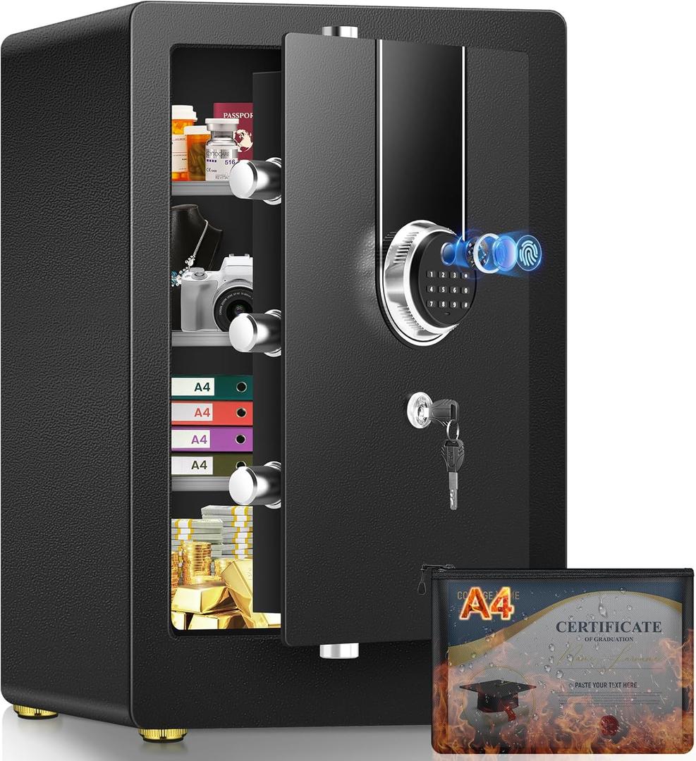 5.5 Cuft Biometric Fireproof Safe For Home, Heavy Duty Safe Box Fireproof Waterproof, Large Document Safety With Keypad and Dual alarms, Digital Security Safety Box for Money Jewelry