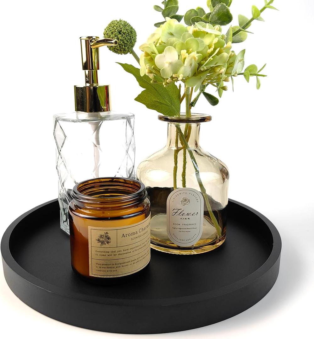 Silicone Bathroom Tray - 9-Inch Round Vanity Tray, Suitable for Candles, Perfumes, Soap Dispensers Black