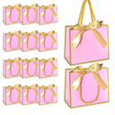 EQOREIIN 50 PCS Small Gift Bags with Handles,Pink Mini Bag,5.5x 2.5x4.7 Inches Small Thank You Gift Bags Bulk with Ribbon for Party Favors,Mother's Day, Goodie, Weddings,Baby Shower(Pink Gold)