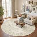 Soalmost 9x9 Beige Round Rug 9ft Living Room Circle Rug Vintage Round Area Rug Non Slip Indoor Carpet for Apartment