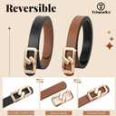 TRIWORKS Women Reversible Leather Belt for Jeans, Ladies Waist Belt with Gold Buckle 0.9" Width (Black)