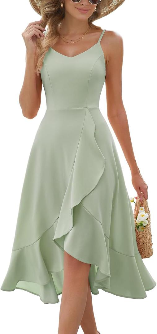 DRESSTELLS Women's Cocktail Dresses, Formal Wedding Guest Church Aline Modest Fall Homecoming Tea Party Ruffle Midi Plus Dress Light Green 2XL