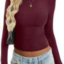 EasyGala Women Cotton Ribbed Long Sleeve Shirts Crew Neck Tight Tees Sexy Fitted T-Shirt Fall Basic Layer Clothes 2026, XL