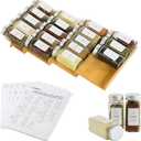Spice Drawer Organizer with 18 Spice Jars,216 Labels,50 Non-slip Rubber, Bamboo 4 Tier Seasoning Rack Tray Insert for Kitchen Drawers,Cabinets,Countertop,9" Wide x 15.8" Deep