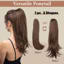 Clip in Ponytail Extension Medium Brown 18 Inch Pony Tails Hair Extensions for Women Long Straight Curly Tail Ponytail Hair piece Synthetic Fake Versatile Pony