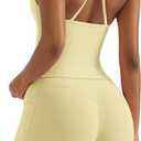 OMKAGI 2 Piece Workout Sets for Women Padded Sports Bra Tank Booty Gym Shorts with Pockets (X-Small, 284-baby Yellow)