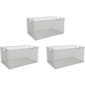 YBM HOME Kitchen Pantry Organizer Wire Baskets for Shelves, Cabinets, Pantry, Countertop, Mesh Open Storage Bin Metal Basket for Organizing Food Supplies, 3 Pack, 14.5x9.25x7