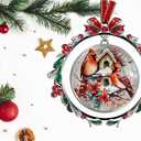 XUTAI Cardinals and Birds House Christmas Tree Ornaments Chritstmas Wreath Christmas Ornament Glass Christmas Hanging Ornament Festive Pendant for Home Holiday Decoration