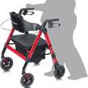 Walkers for Seniors with Seat,450Lbs Rolling Walker, 22" Extra-Wide Heavy-Duty Foldable All-Terrain Rollator Walker with Adjustable Ergonomic Breathable Seat,Brake,Adjustable Height 33"-41.5"(Red)